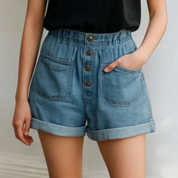 Vintage-Inspired High Waist Denim Shorts Retro Baggy Coastal Cowgirl - Picture 1 of 10